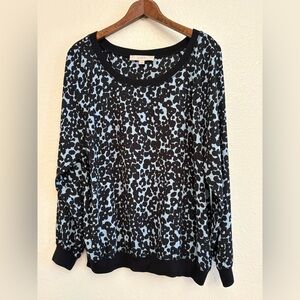 LOFT Black and Blue Patterned Sweatshirt
